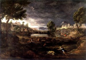 Nicolas Poussin - Strormy Landscape with Pyramus and Thisbe 1651