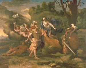 Nicolas Poussin - Venus, Mother of Aeneas, Presenting him with Arms Forged by Vulcan, c.1635