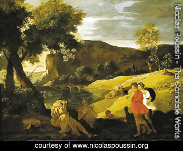 An Arcadian landscape with stories from the legends of Pan and Bacchus