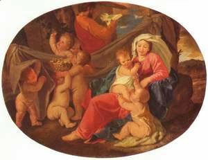 Heilige Familie mit Engeln, Oval