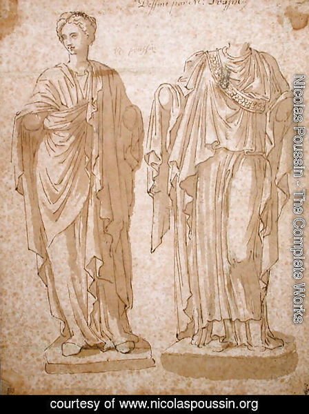 Two Statues of Women with Draped Clothing