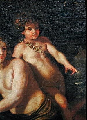 Nicolas Poussin - The Childhood of Bacchus detail of Bacchus as a young boy, c.1630