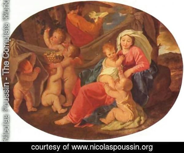 Nicolas Poussin - Heilige Familie mit Engeln, Oval